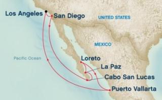 The 2016 map of the Spirit of the West Mexican Riviera Crusie